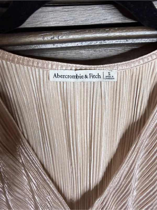 Abercrombie & Fitch Shimmery Rose Gold Pleated Wrap Top - Image 2