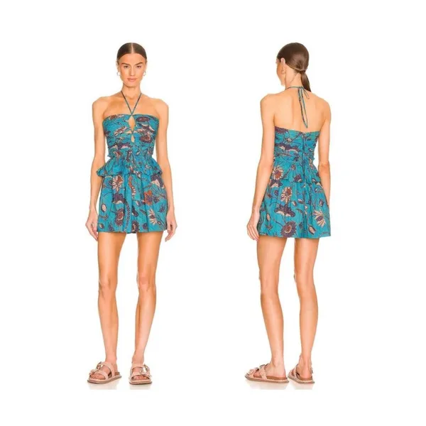 Ulla Johnson Isidro Romper Playsuit 6 Lagoon Teal Floral Print Resort Luxury - Image 2