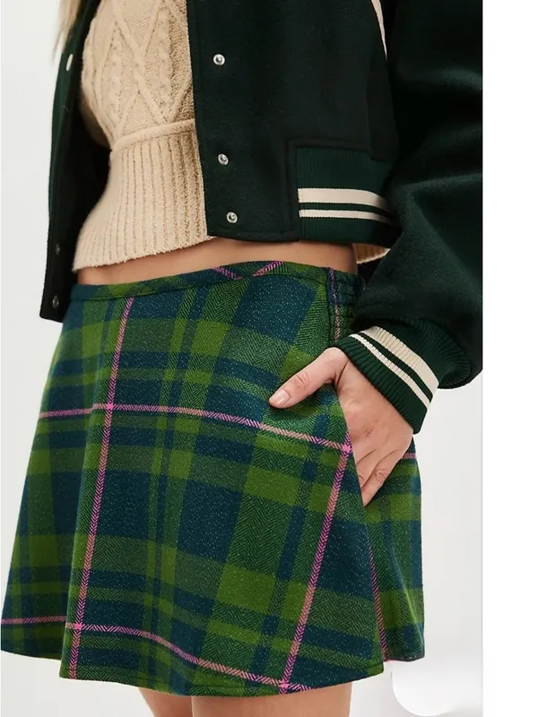 NEW Free People Paradise Found New Menswear Skort Green Dean Tartan Small - Image 3