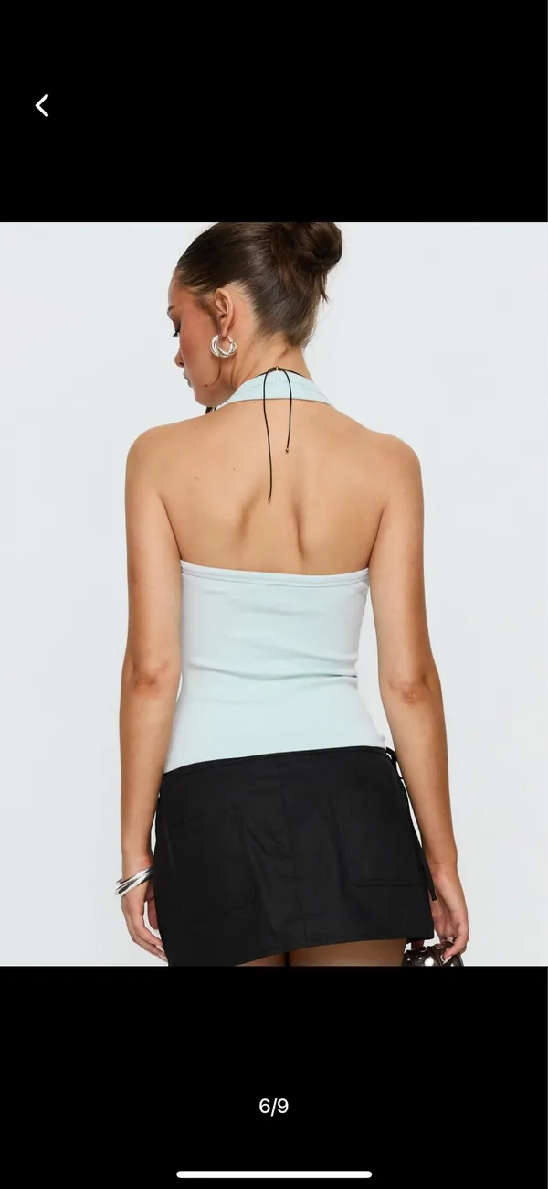 Princess Polly Baseline Scoop Halter Rib Tank Icy Blue - Image 2