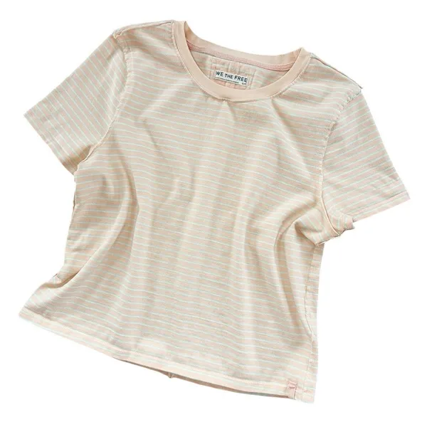 Free People We The Free Baby Tee T Shirt Striped Peach Mint Size S Boxy 100%‎ Cotton Staple - Image 7