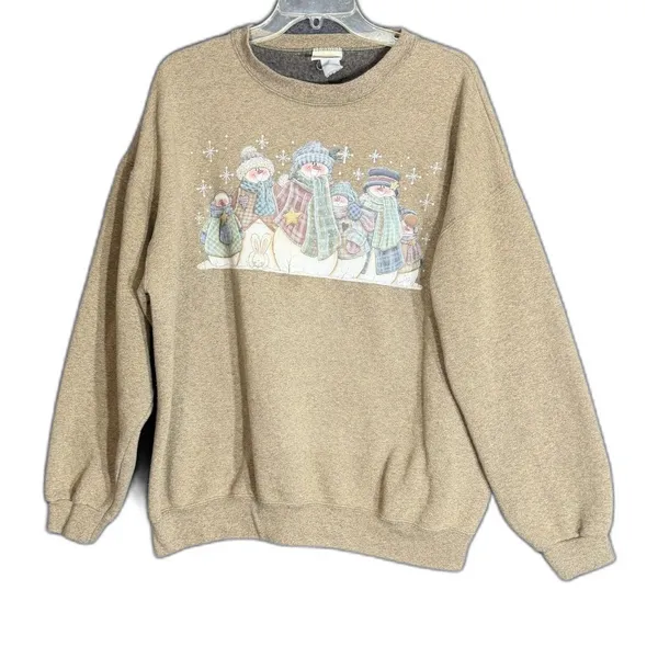 Vintage Lee Womens Size XL Heavyweight Christmas Snowman Sweatshirt Brown Winter - Image 2