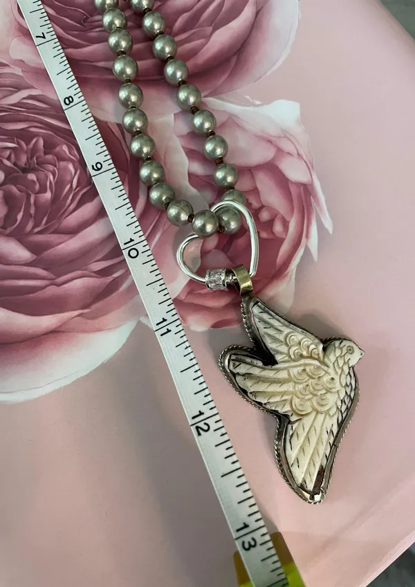 Handcrafted Tibetan Bone Dove On Navajo Pearl Necklace - Image 5