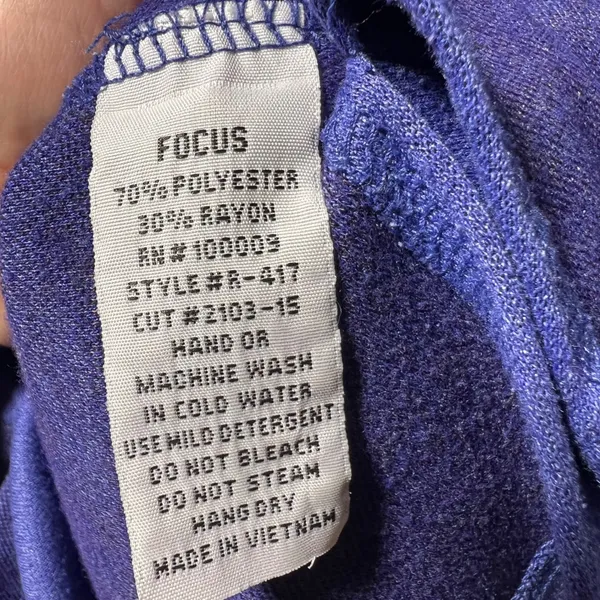 Focus Asymmetrical Button Accent‎ Top Blue Purple V Neck L Tunic 3/4 Sleeve - Image 3