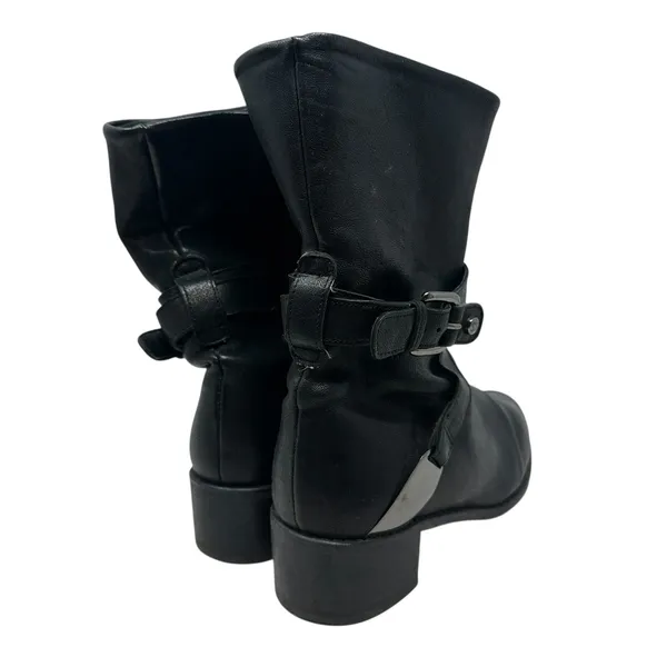 Stuart Weitzman Ranch‎ Dressing Boots Moto Buckle Leather Black Size US 6 - Image 9