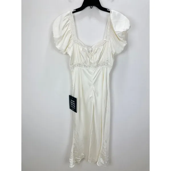 Lulus Catherine Ivory Satin Puff Sleeve Slip Midi Dress Romantic Cocktail L NWT - Image 11