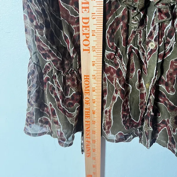 Vtg Y2k 2000s Ruffle Top Women's Medium Olive Green Sheer Fairy Grunge - Image 5