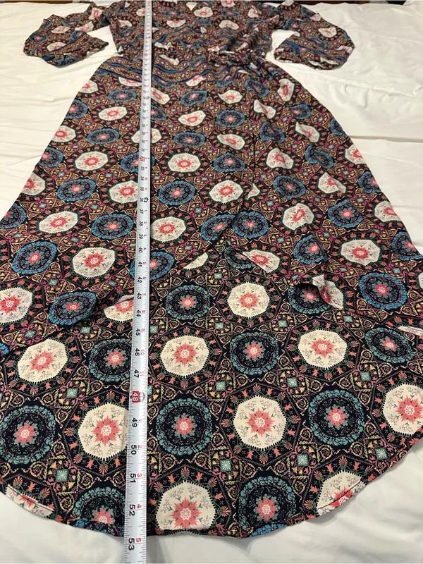 Fraiche by J Nadia Faux Wrap Boho Printed Long Sleeve Midi Dress - NWT - Size S - Image 14