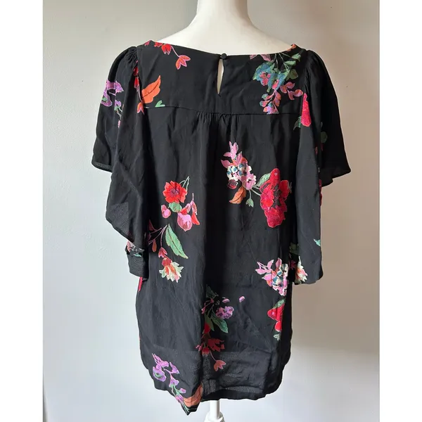 Maeve Black Floral Blouse Top Flowy Short Sleeve Top Size Large - Image 6