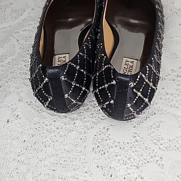 Badgley Mischka Sheila ballet black jeweled slip on flats sz 8 - Image 6