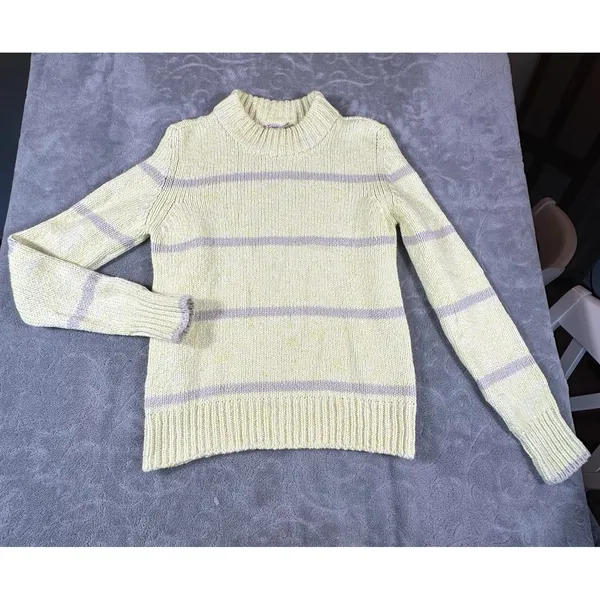 Faherty Striped Chunky Knit Cuddle Sweater XS‎ Yellow Bright Crew Butter So Soft - Image 2