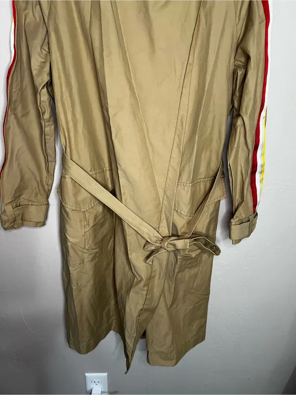 Zara TRF Beige Striped Belted Beige Trench Coat Utility Streetwear Duster Jacket - Image 4