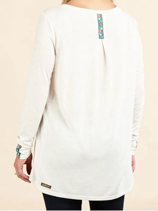 Matilda Jane White Long Sleeve Floral Trim High Low Tunic Top Size S - Image 5