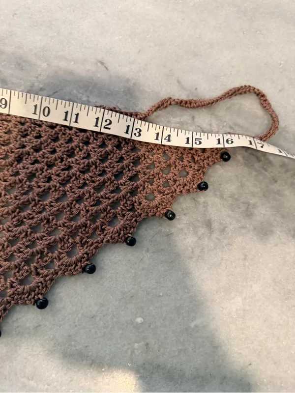 Handmade Crochet Wood Beaded Kerchief Head Scarf Cotton Boho Bandana Cottagecore - Image 4