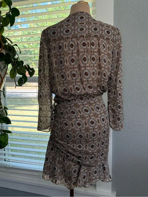 Veronica Beard Alamo Printed Silk Wrap Ruched Dress Size 4 - Image 6