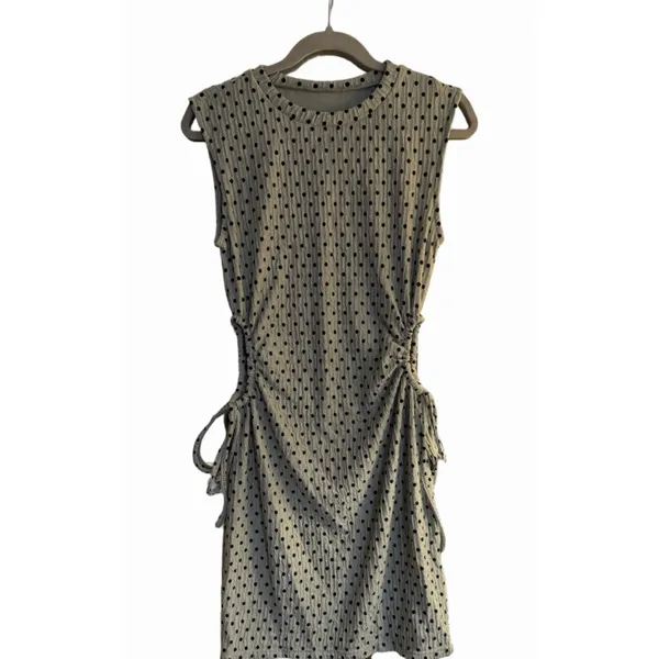 NEW Crewneck Polka dot Cut Out Sides Sundress Ribbed Mini Dress S - Image 3