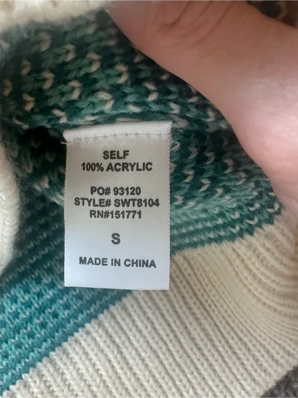 Le Lis Teal & Cream Checkerboard Crewneck Sweater - Image 5