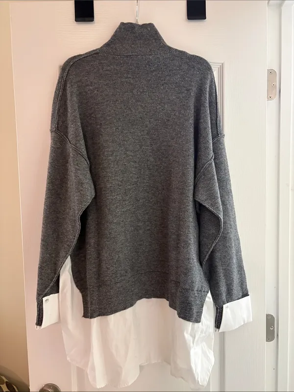 Zara Combination Poplin Knot Sweater NWT Large - Image 10