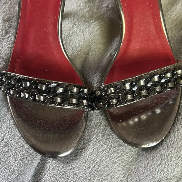 Vintage by Jeffrey Campbell Pewter/Red Ankle Strap 3” Heels Sz 9 - Image 2
