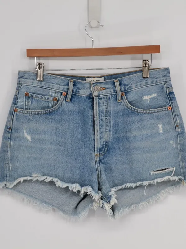 AGOLDE Parker Cut Off Denim Shorts Light Wash Distressed High Rise 27 - Image 2