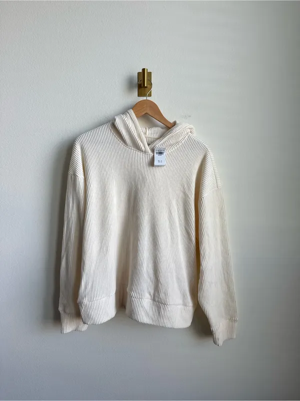 Abercrombie Velour Ribbed Lounge Hoodie Cream M NWT - Image 2