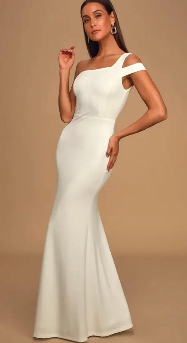 Lulus New Make an Entrance White One-Shoulder Mermaid Maxi Dress Size 1X - Image 3