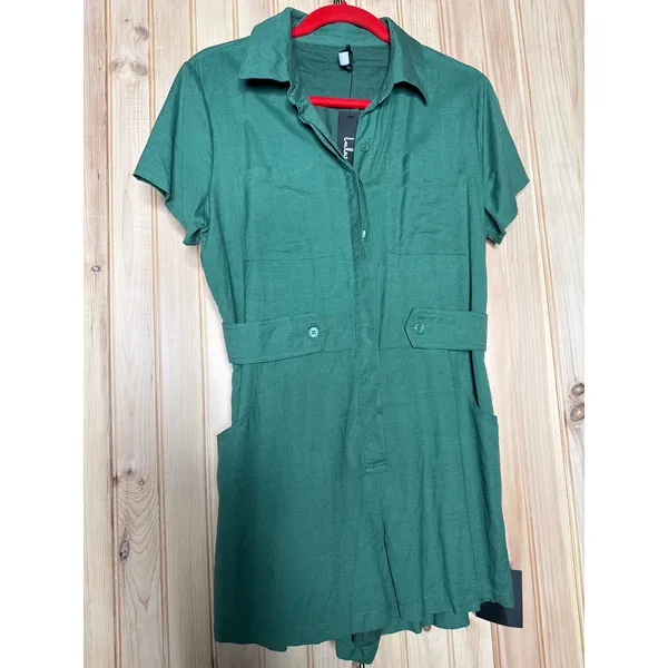 NWT Lulus Short Sleeve Mini Dress & Romper Green Linen Dark Blue Bundle Size M - Image 4