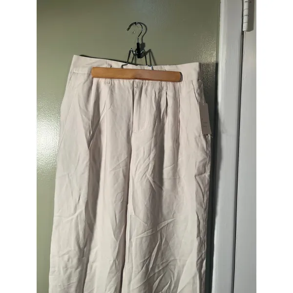 A New Day Women's Sz 6 Wide Leg Pant Cream White Pleated High Rise Pockets Rayon - Image 3