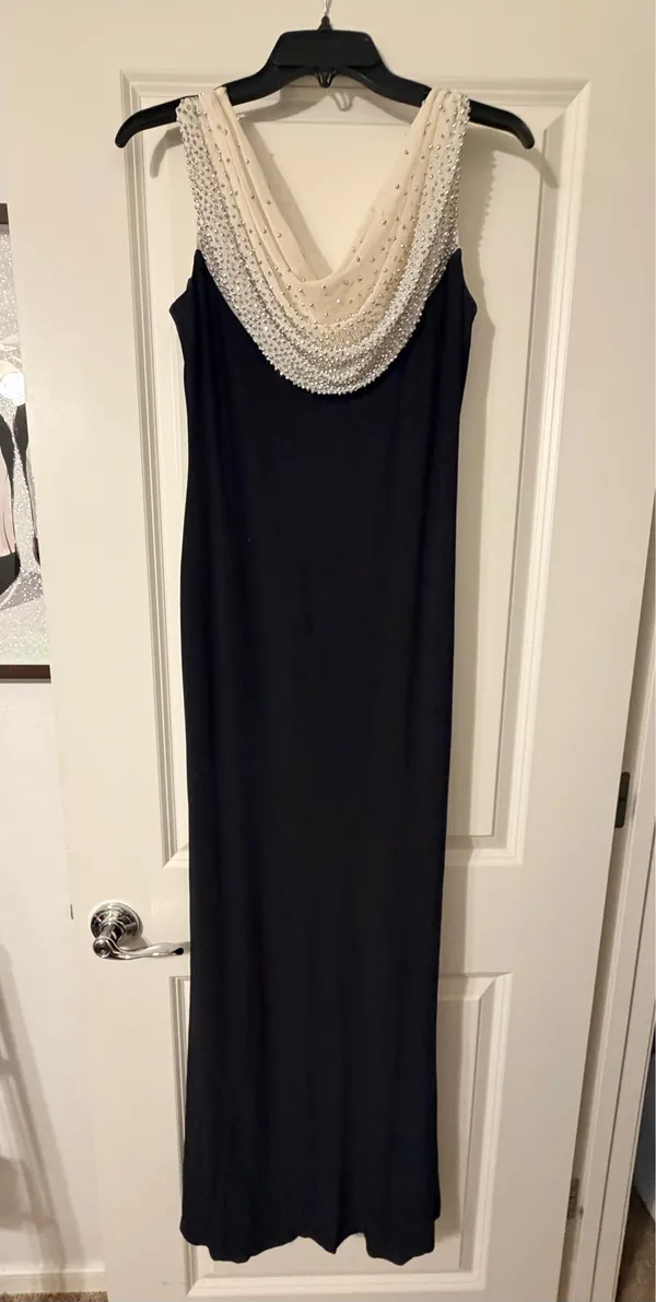 Cache Black Maxi Dress with Cream Beaded Draped Neckline - Image 5