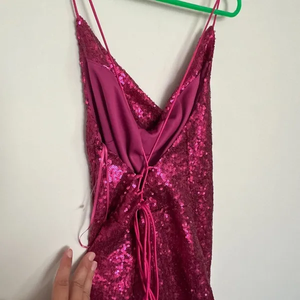 Lena Hot Pink Sequin Mini‎ Dress with Lace up Back - Size M - Image 7