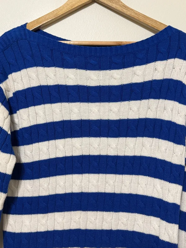NEW Ralph Lauren Cable Knit Striped Blue Sweater Size Medium Womens NWT Boatneck - Image 4
