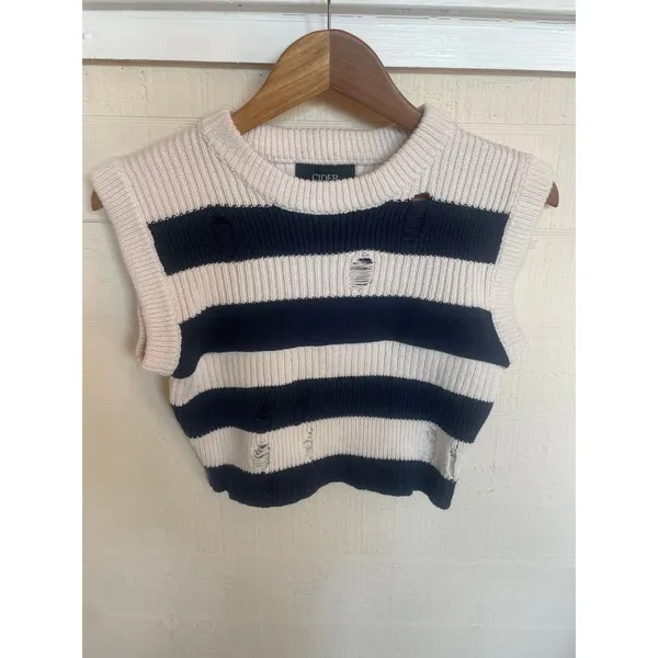 CIDER Ripped Striped Knit Crop Top Sweater Vest Small S - Image 2