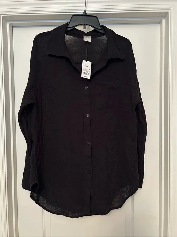 Shade & Shore Black Button Down Front Gauze Cover-Up Shirtdress - Image 2