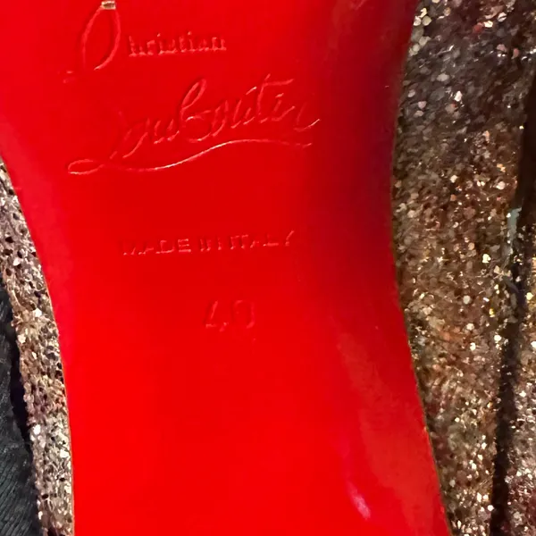 Christian Louboutin Glitter Pointed Pumps with Gold Trim - Image 15