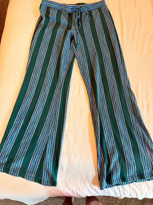 American Eagle Striped Wide Leg Palazzo Pants Green Blue M - Image 2