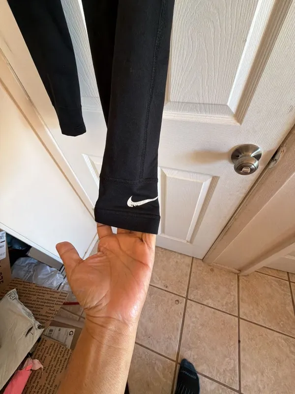 Nike Black Athletic Leggings Tights With White Swoosh Logo Cuffs - Image 2
