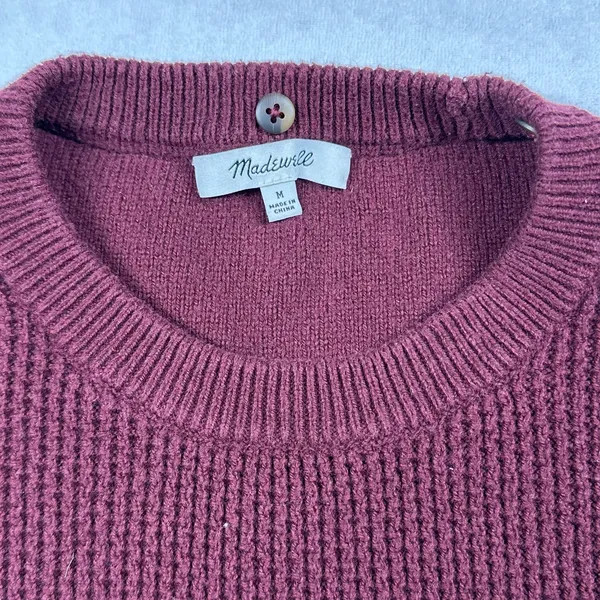 Madewell Women’s Waffle Knit Crewneck Sweater Size M Burgundy Pullover - Image 2