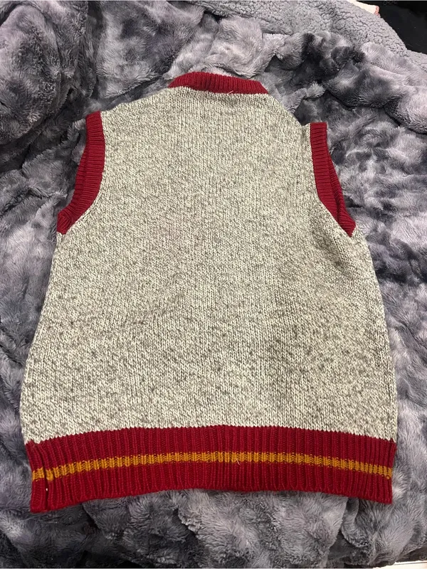 Gray and Red Knit Button-Front mens Sweater Vest - Image 2