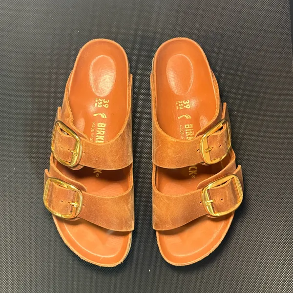 Birkenstock Arizona Big Gold Buckle Slide Sandal - Image 2
