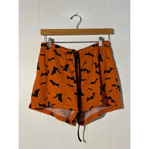 Rae Dunn Halloween Bats Lounge Sleeps Shorts Women's Size M Orange Drawstring - Image 3