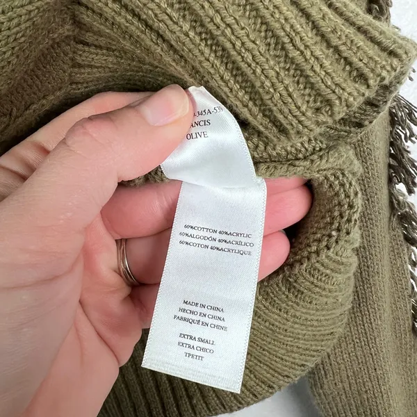 Rails Francis Cable Knit Fringe Sweater Olive Green XS Pullover‎ Crew Neck - Image 6