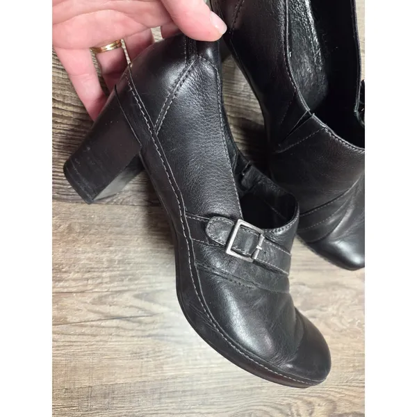 Clarks Artisan Mules Clogs Heel Black Leather Buckle Slip On Shoes Size 9N - Image 10