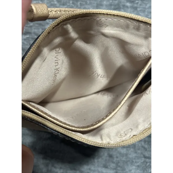 Calvin Klein Saffiano‎ Wristlet Gold Vegan Leather Zip Wallet Pouch Mini Bag - Image 6