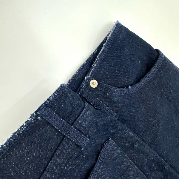 London Jean Skirt Womens 4 Dark Blue Denim Y2K 90s Low/No Waist Double Slit VTG - Image 11