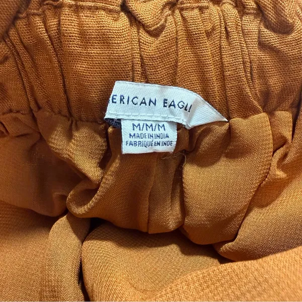 American Eagle Paperbag Pants Womens M Rust Linen Blend High Rise Belted - Image 5