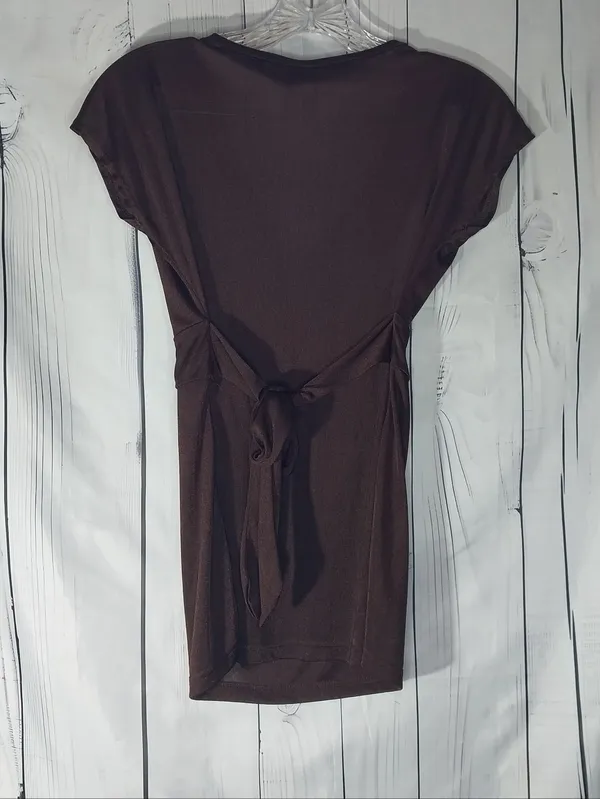 Anxiety Vintage Brown V-Neck Belted Cap Sleeve Y2K 90's Boho Chic Clubwear Top - Image 5