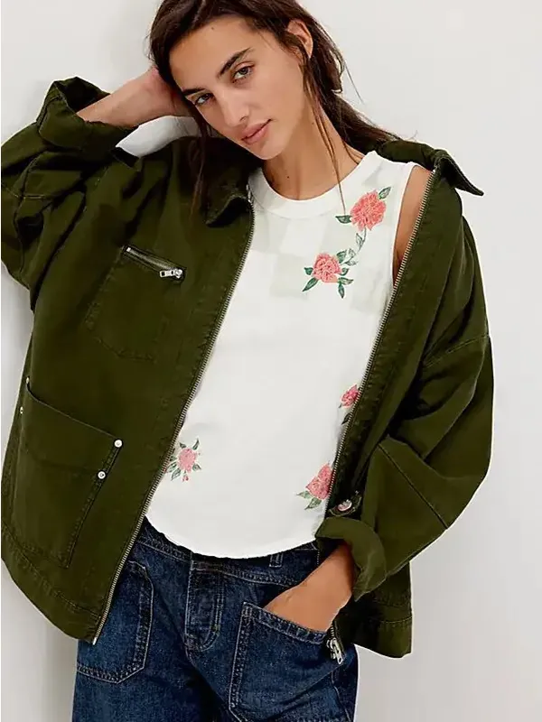 We The Free $58 Check It Out Free People Ivory Checkered Floral Muscle Tee Top M - Image 2