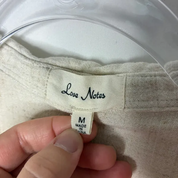Love Note Beige Rayon Linen Blend Button Up Shirt Short Sleeve Womens Medium - Image 3