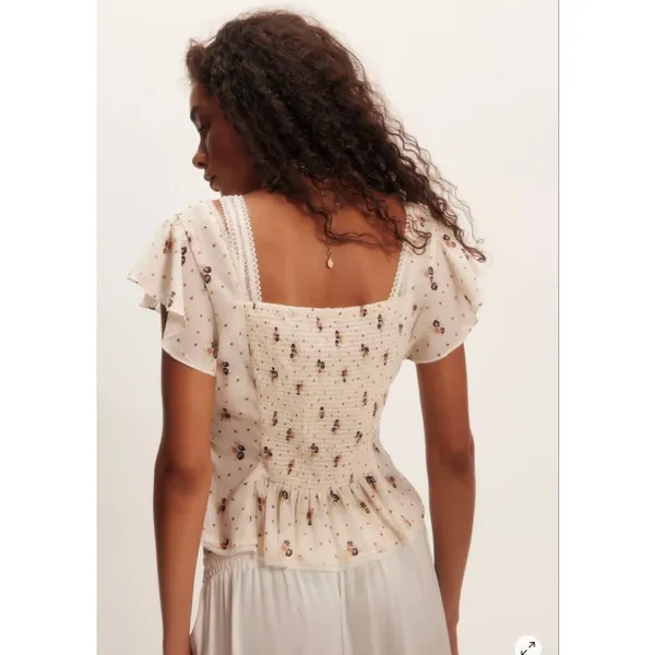 Free People Prairie Field Top Swan Combo NWT Smocked Boho Cottagecore Fairy Sz L - Image 2