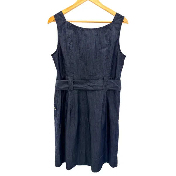 Ann Taylor Womens 12 Dark Wash Denim Belted Sheath Dress Gold Zip Pockets 228683 - Image 4